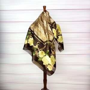 Kkusebo Large square Scarf Brown with Golden Yellow Flowers 41x41"